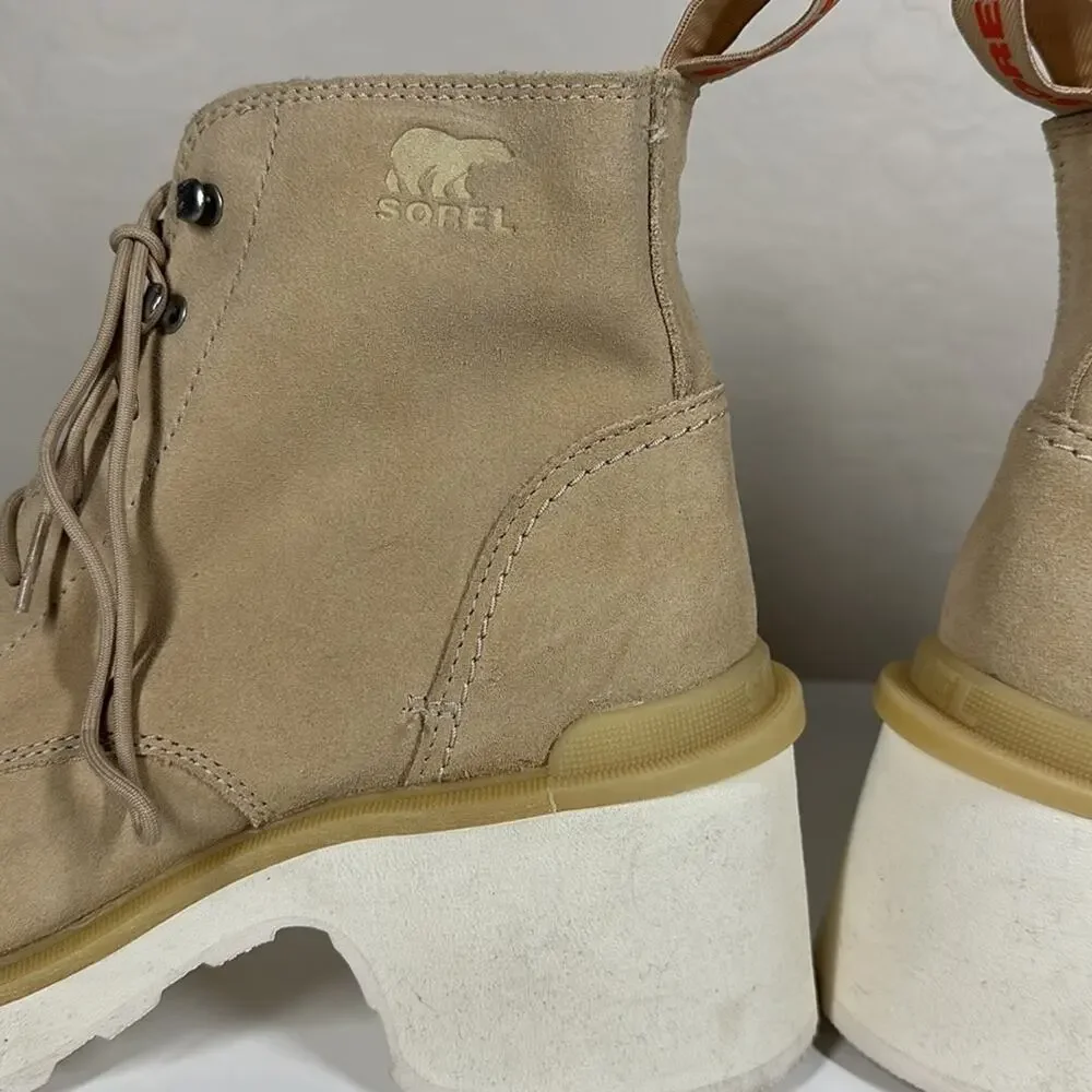 Sorel Hi-Line Waterproof Lace-Up Leather Suede Boots Chunky Heel Tan Sz 11 - Picture 8 of 14